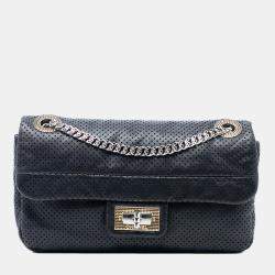 Pre Owned Chanel Black Small Reissue Perforated Calfskin Drill Flap