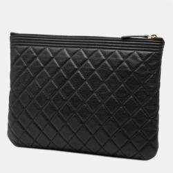 Pre Owned Chanel Black Medium Quilted Caviar Boy O Case Clutch