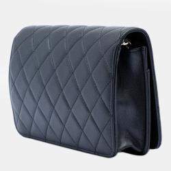 Pre Owned محفظة شانيل جلد خراف منفوخ حزام لؤلؤي سلسلة سوداء CC