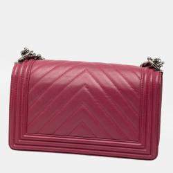 Pre Owned Chanel Pink Old Medium Chevron Lambskin Boy Flap
