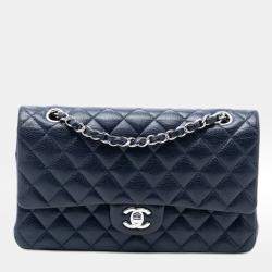 Pre Owned Chanel Blue Medium Classic Caviar Double Flap