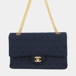 Pre Owned حقيبة كتف شانيل ماتيلاسي قطن جيرسي أزرق بحجم 25