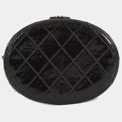 Pre Owned شنطة شانيل كتف سلسلة الغرور جلد براءة سوداء