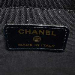 Pre Owned شنطة شانيل كتف سلسلة الغرور جلد براءة سوداء