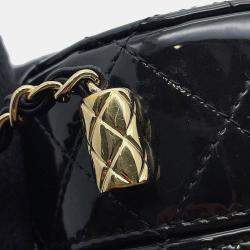 Pre Owned شنطة شانيل كتف سلسلة الغرور جلد براءة سوداء