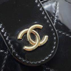 Pre Owned شنطة شانيل كتف سلسلة الغرور جلد براءة سوداء