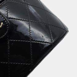 Pre Owned شنطة شانيل كتف سلسلة الغرور جلد براءة سوداء