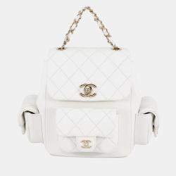 مملوكة مسبقًا حقيبة ظهر شانيل ماتلاس جيوب متعددة جلد كافيار أبيض