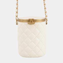 Pre Owned Chanel Chain shoulder Bag White Lambskin