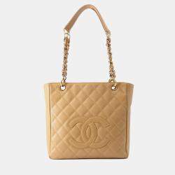 Pre Owned Chanel Matelasse Pst Tote Bag Beige Caviar Leather