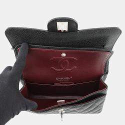 Pre Owned Chanel Matelasse Double Flap Chain Shoulder Bag Black Caviar Leather Size 23