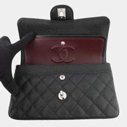 Pre Owned Chanel Matelasse Double Flap Chain Shoulder Bag Black Caviar Leather Size 23