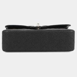 Pre Owned Chanel Matelasse Double Flap Chain Shoulder Bag Black Caviar Leather Size 23