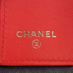 Pre Owned Chanel Matelasse Cc Logo Flap Wallet Red Caviar Leather