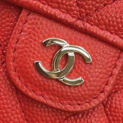 Pre Owned Chanel Matelasse Cc Logo Flap Wallet Red Caviar Leather