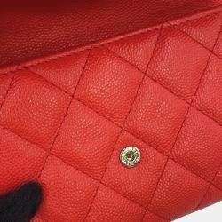 Pre Owned Chanel Matelasse Cc Logo Flap Wallet Red Caviar Leather
