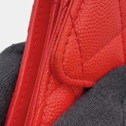 Pre Owned Chanel Matelasse Cc Logo Flap Wallet Red Caviar Leather