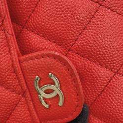 Pre Owned Chanel Matelasse Cc Logo Flap Wallet Red Caviar Leather