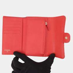 Pre Owned Chanel Matelasse Cc Logo Flap Wallet Red Caviar Leather