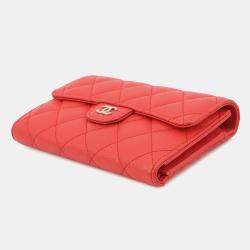 Pre Owned Chanel Matelasse Cc Logo Flap Wallet Red Caviar Leather