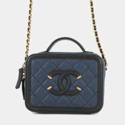 مملوكة مسبقًا Chanel Cc Figley Shoulder Navy/Black Caviar Leather