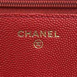 Pre Owned Chanel Mademoiselle Chain Wallet Red Caviar Leather