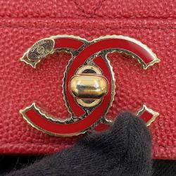 Pre Owned Chanel Mademoiselle Chain Wallet Red Caviar Leather