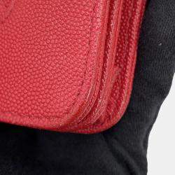Pre Owned Chanel Mademoiselle Chain Wallet Red Caviar Leather