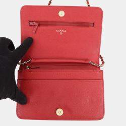 Pre Owned Chanel Mademoiselle Chain Wallet Red Caviar Leather