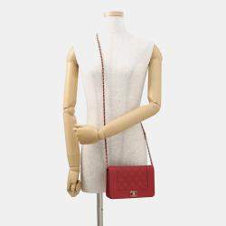 Pre Owned Chanel Mademoiselle Chain Wallet Red Caviar Leather