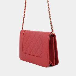 Pre Owned Chanel Mademoiselle Chain Wallet Red Caviar Leather