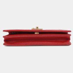 Pre Owned Chanel Mademoiselle Chain Wallet Red Caviar Leather