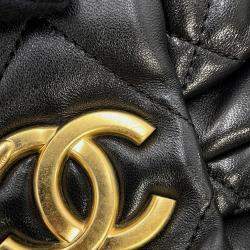 Pre Owned Chanel Matelasse Ribbon Bow Bag 2Way Handbag Black Lambskin