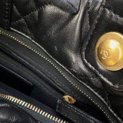 Pre Owned Chanel Matelasse Ribbon Bow Bag 2Way Handbag Black Lambskin