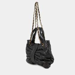 Pre Owned Chanel Matelasse Ribbon Bow Bag 2Way Handbag Black Lambskin