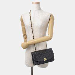 Pre Owned Chanel Diana Chain shoulder Bag Black Lambskin Size 22