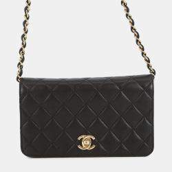 Pre Owned حقيبة شانيل جلد الضأن الأسود ماتلاسيه شاملة السلسلة