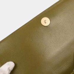 Pre Owned Chanel Khaki Lambskin Choco Bar Shoulder Bag