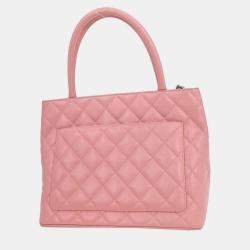 مملوكة مسبقًا حقيبة يد شانيل ميداليون جلد عجل وردي