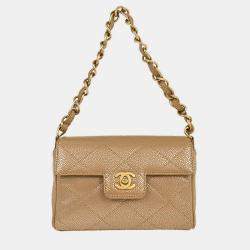 Pre Owned Chanel Beige Calfskin Handbag