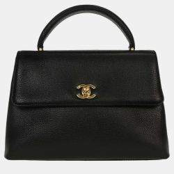 Pre Owned Chanel Black Calfskin Top Handle Handbag