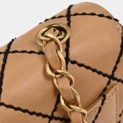 Pre Owned Chanel Beige Calfskin Wild Stitch Shoulder Bag