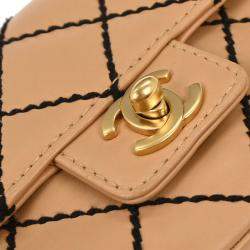 Pre Owned Chanel Beige Calfskin Wild Stitch Shoulder Bag