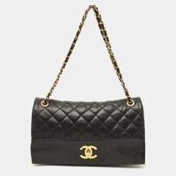 Pre Owned حقيبة شانيل قلاب جلد مبطن كبير أنيق ناعم سوداء