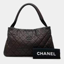 Pre Owned Chanel Black Medium Quilted Calfskin Yacht Expandable Zip Tote