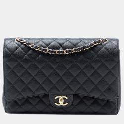 مملوكة مسبقًا حقيبة شانيل دبل رفرف ماكسي كلاسيك كافيار أسود