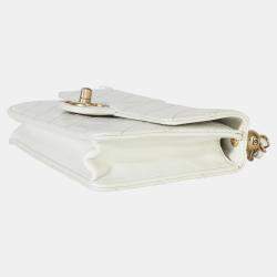 Pre Owned Chanel White Quilted Goatskin Small Chic Pearls Flap Bag