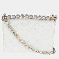 Pre Owned Chanel White Quilted Goatskin Small Chic Pearls Flap Bag
