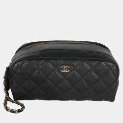 مملوكة مسبقًا Chanel Black Quilted Caviar Toiletry Case With Chain