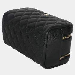 Pre Owned Chanel Black Quilted Caviar Toiletry Case With Chain